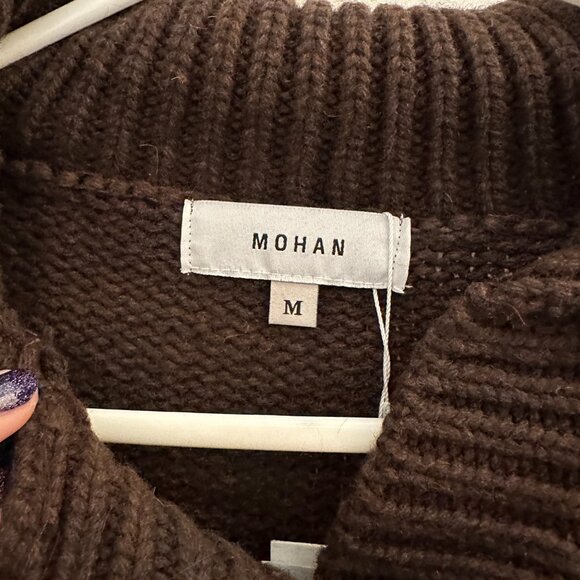 NWT Mohan Brown Collar V-Neck Wool Blend Cable Knit Sweater Size M - Picture 4 of 5